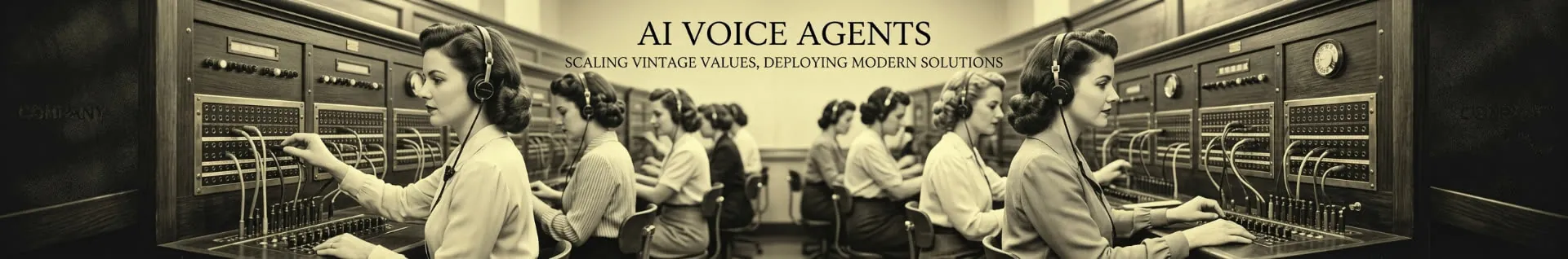 Vintage switchboard operators with headsets — AI voice agents, scaling vintage values, deploying modern solutions
